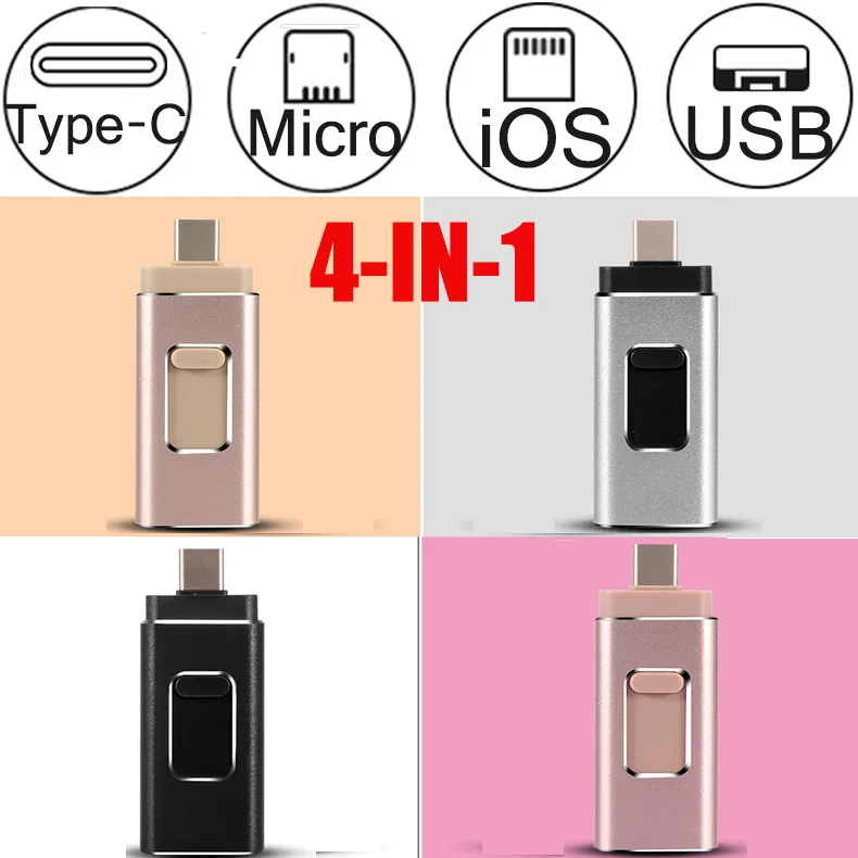 4 в 1 USB флэш-накопитель 256 ГБ 128 ГБ 16 ГБ 32 ГБ 64 Гб U диск для type C iphone USB 3,0 Micro USB флэш-накопитель