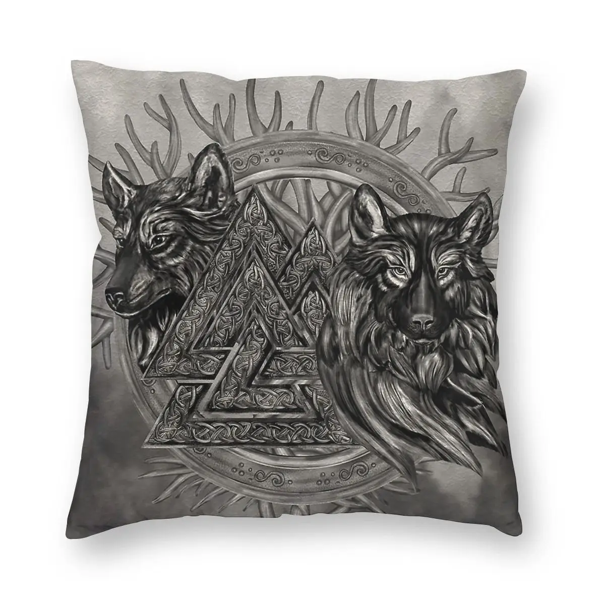 

Valknut Symbol And Wolves Viking Pillow Case Decoration Valhalla Cushions Throw Pillow for Living Room Double-sided