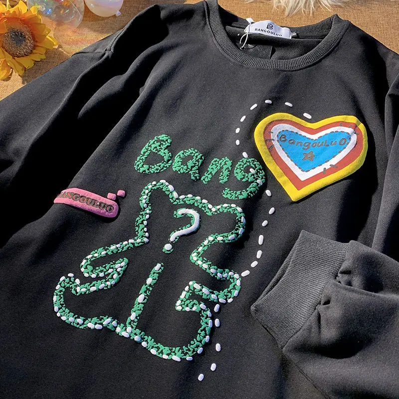 

Свитшот в стиле Харадзюку с забавным принтом медведя, модная уличная одежда в готическом стиле, топы с длинным рукавом, осенние пуловеры, од...