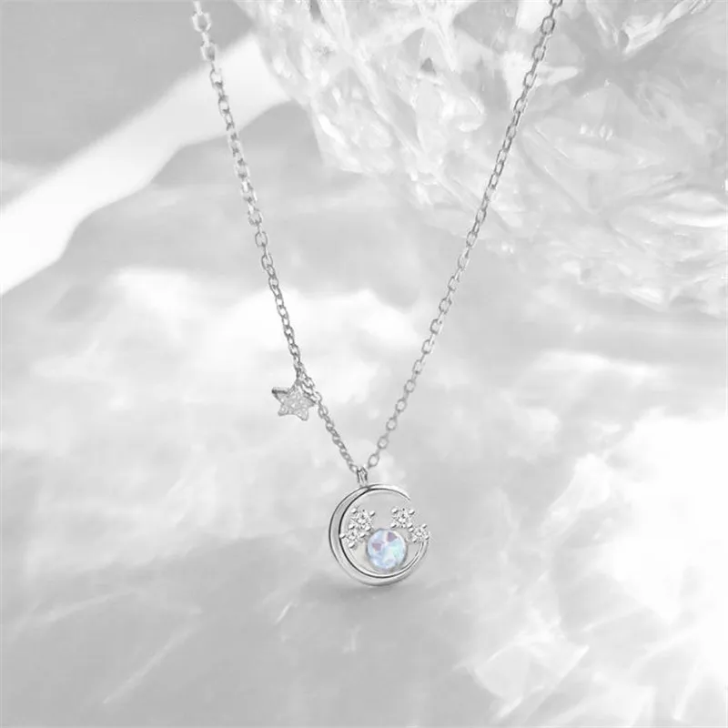 925 Sterling Silver Star Moon Pendent Necklace For Women Girls Party 2021 Jewelry Choker Collar dz147 | Украшения и аксессуары