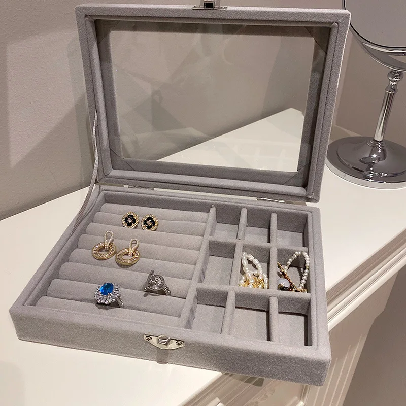 

Hot Sales Fashion Portable Velvet Jewelry Ring Jewelry Display Organizer Box Tray Holder Earring Jewelry Storage Case Showcase