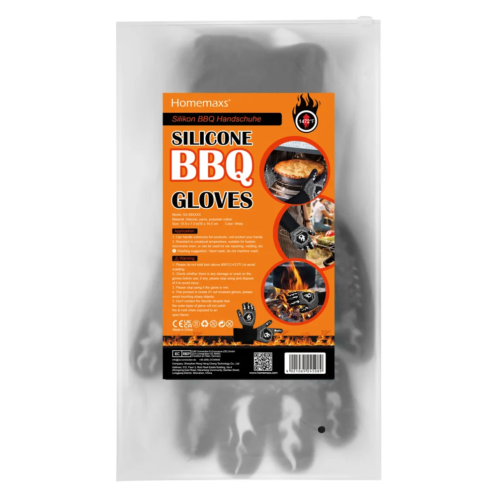 

HOMEMAXS Pair of Oven Mitt Heat Resistant Lower Than 800 Cotton Silicone Protective BBQ Grilling (Black, Red)