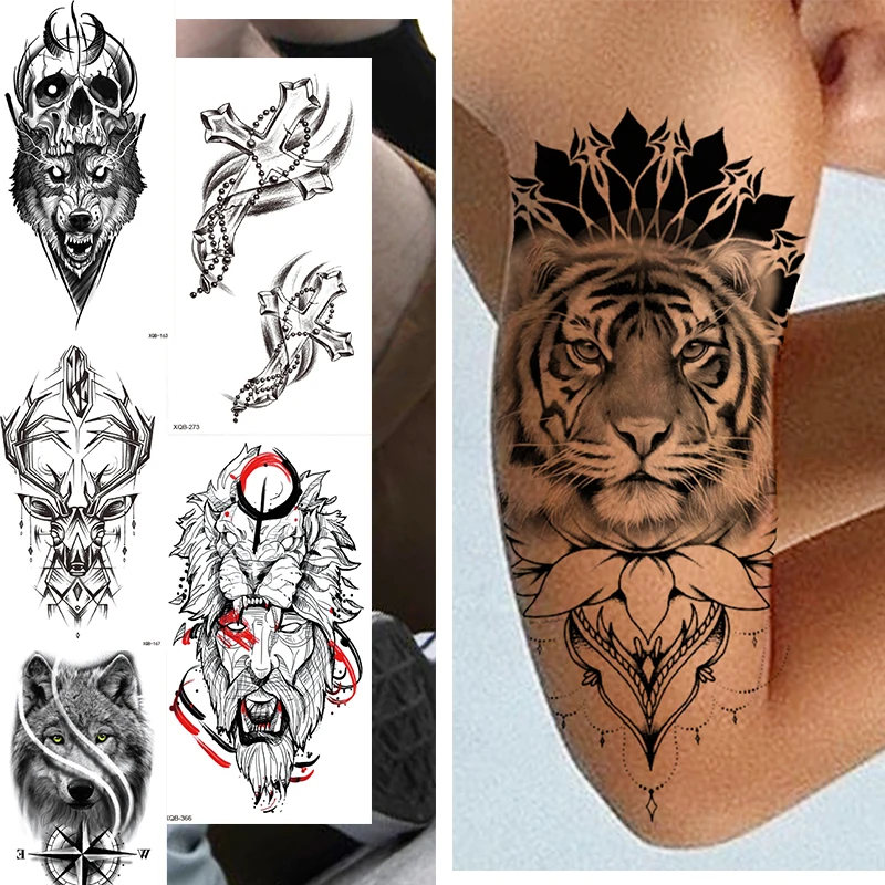 

Snake Flower Waterproof Tattoo Arrow Fake Tattoos for Woman Arm Neck Chest Art Sticker Body Transfer Tatoo Arte Sun Catcher Lion