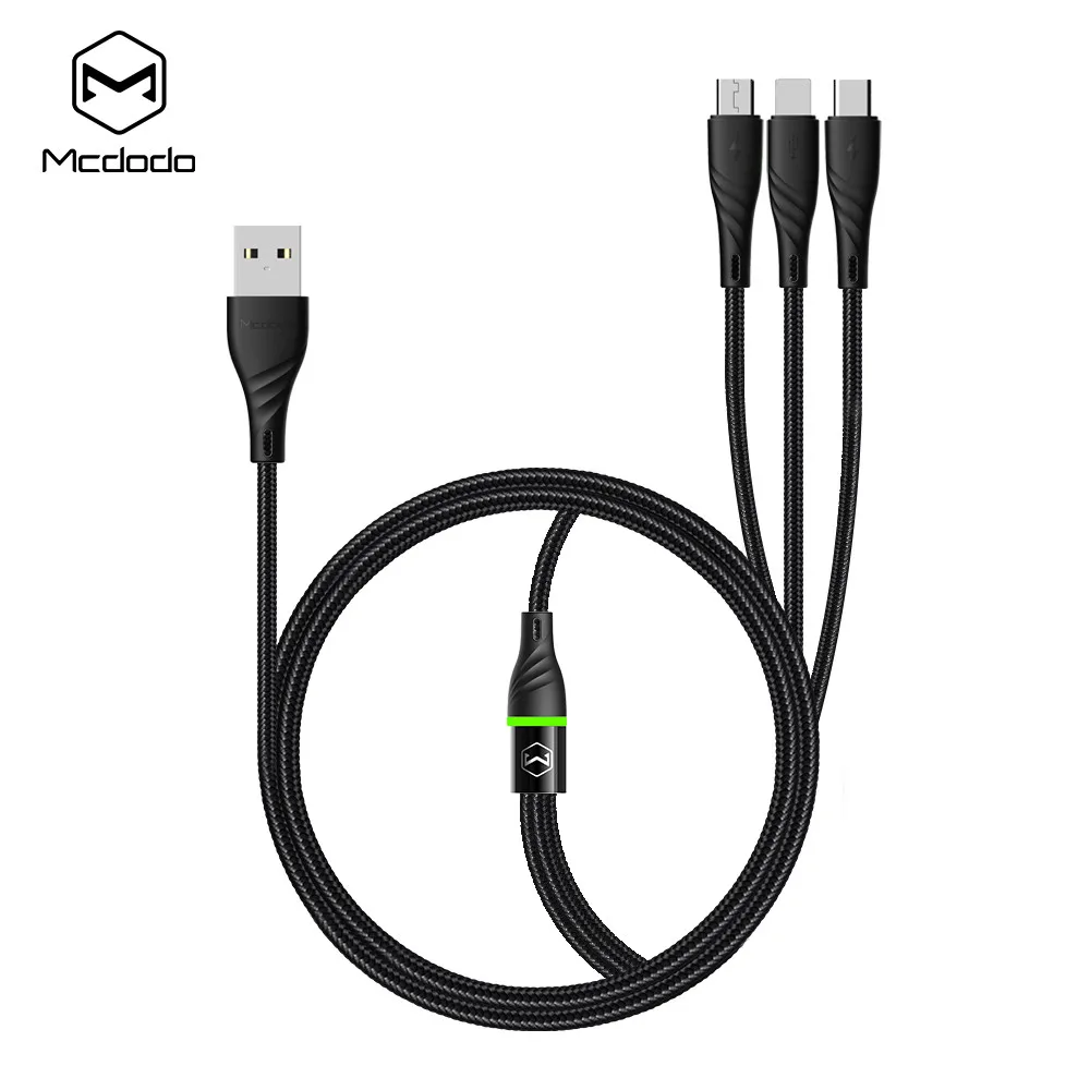 MCDODO 3в1 светодиодный USB кабель 3A Быстрая зарядка type c микро зарядное устройство для