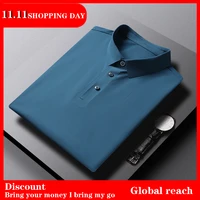 summer new lapel short sleeved stretch ice silk t shirt mens casual light and simple mens solid color business shirt