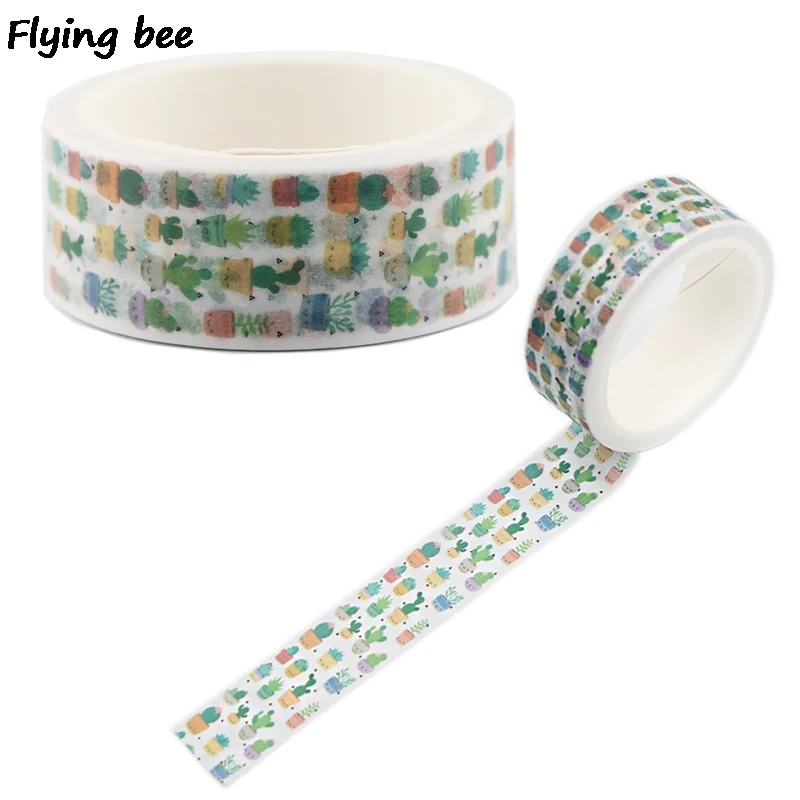 Бумажная Васи лента Flyingbee 15 мм x 5 м симпатичная клейкая С КАКТУСОМ самодельная