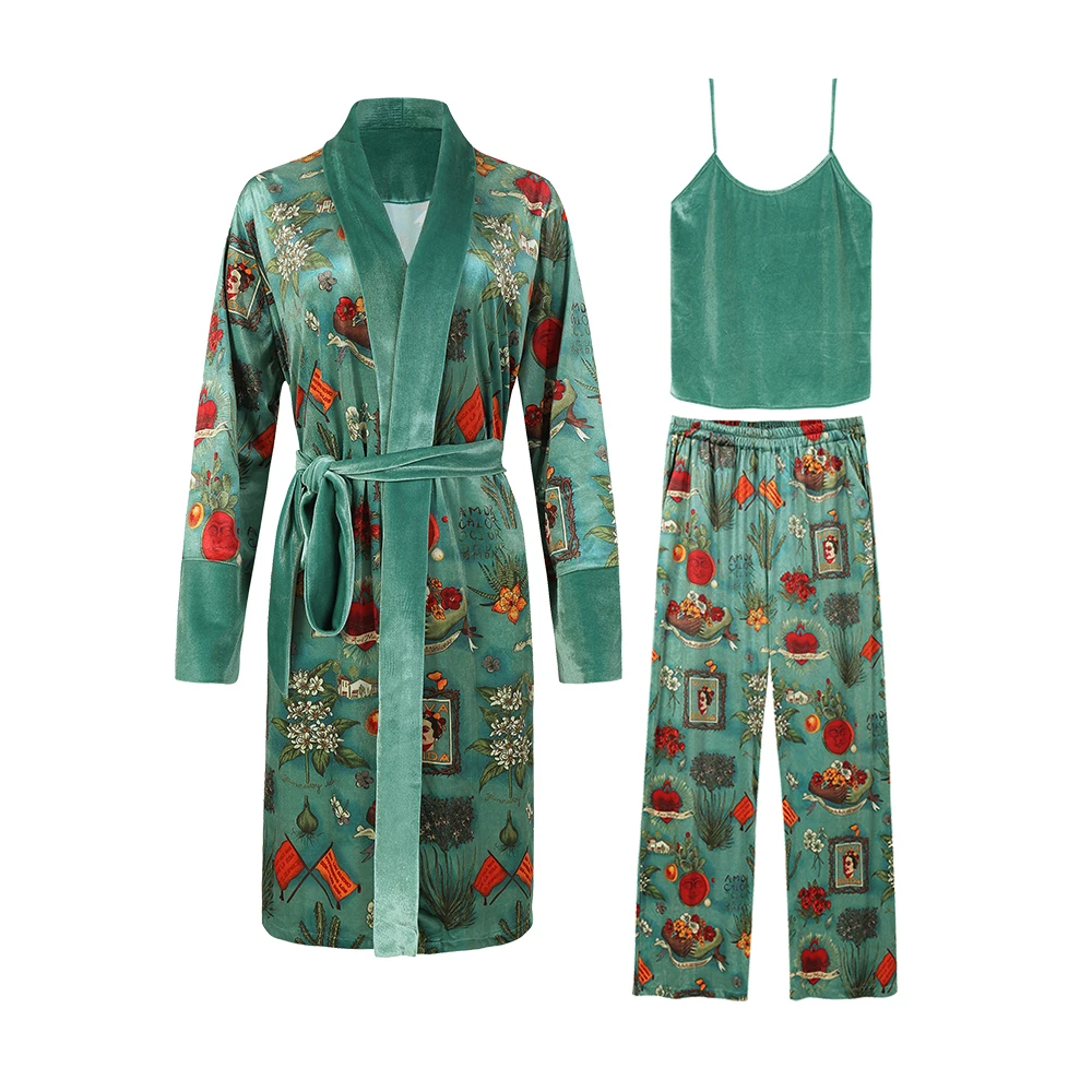 Пижамные комплекты одежда для сна бархатные пижамы женщин 3 штуки зимний костюм