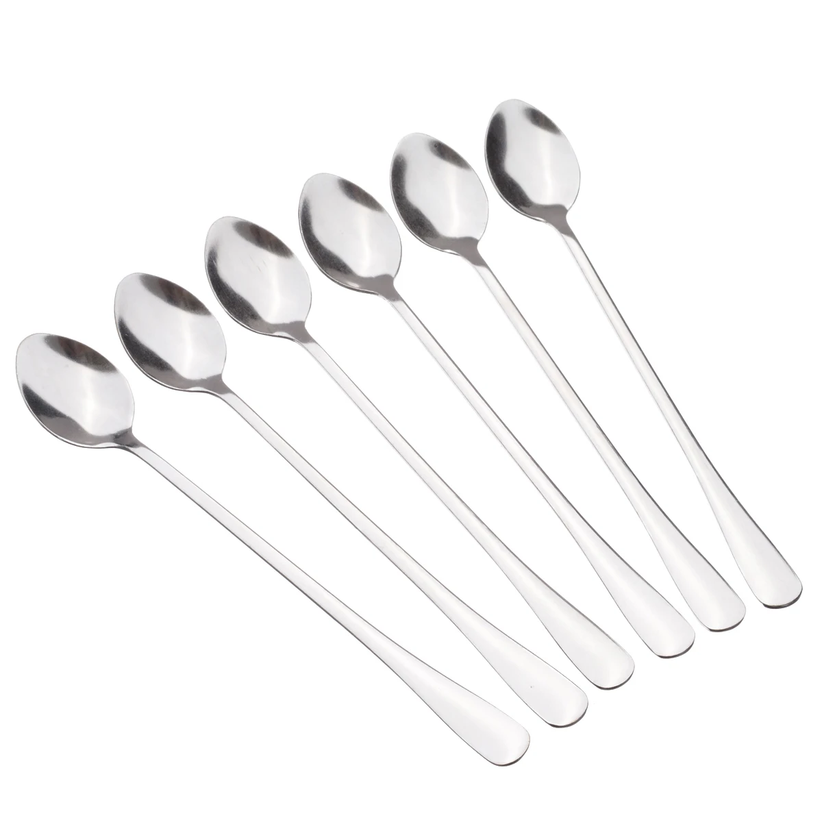 

6Pcs Long Stainless Steel Spoon Ice Cream Dessert Cocktail Coffee Tea Spoon For Picnic Mixing Spoon Kitchen Accessories