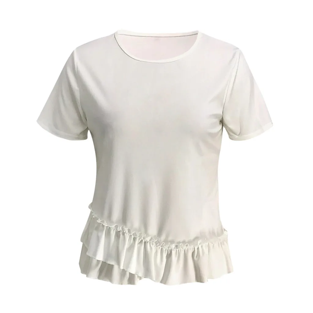 Женская рубашка с короткими рукавами белая блузка оборками из шелковой ткани в