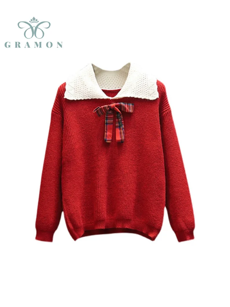 

Sweaters Jersey Mujer 2021 New Plus Size Fall Winter Clothes Women Sweet Pullovers Bow Long Sleeve Warm Knit Tops Sueters Femme