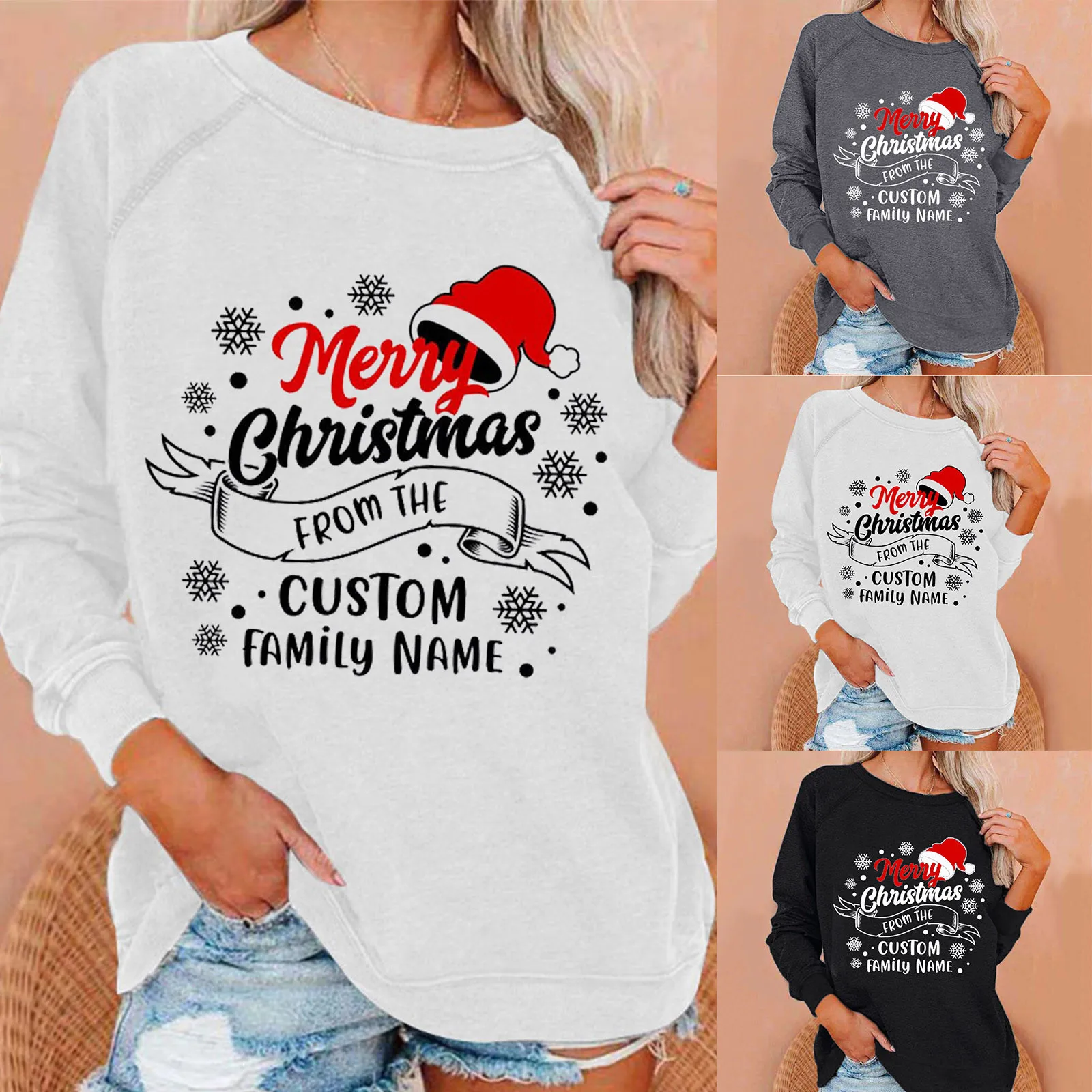 

Женская уличная одежда, толстовки в стиле Харадзюку, Свободная Толстовка Оверсайз, повседневная одежда с капюшоном и рождественским принто...