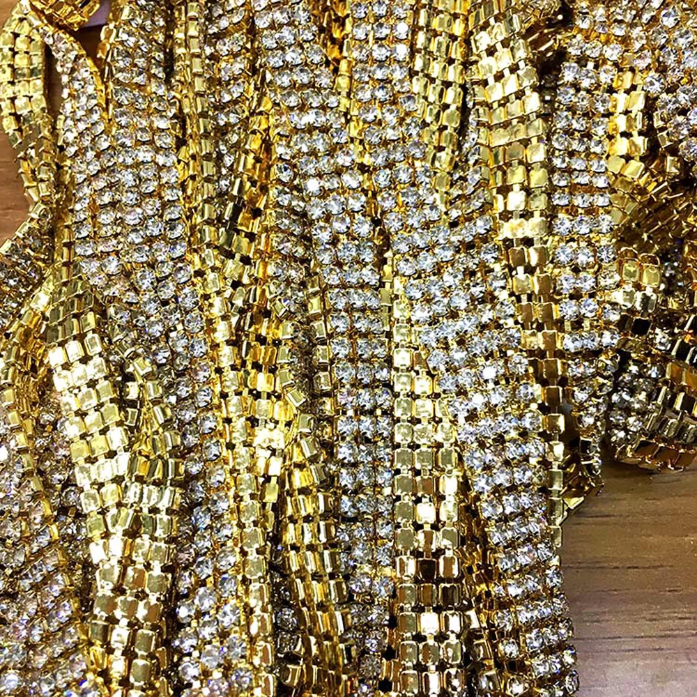 1 ярд 3 ряда SS16 блестящие аксессуары для шитья чашек цепочка медная основа Клей На