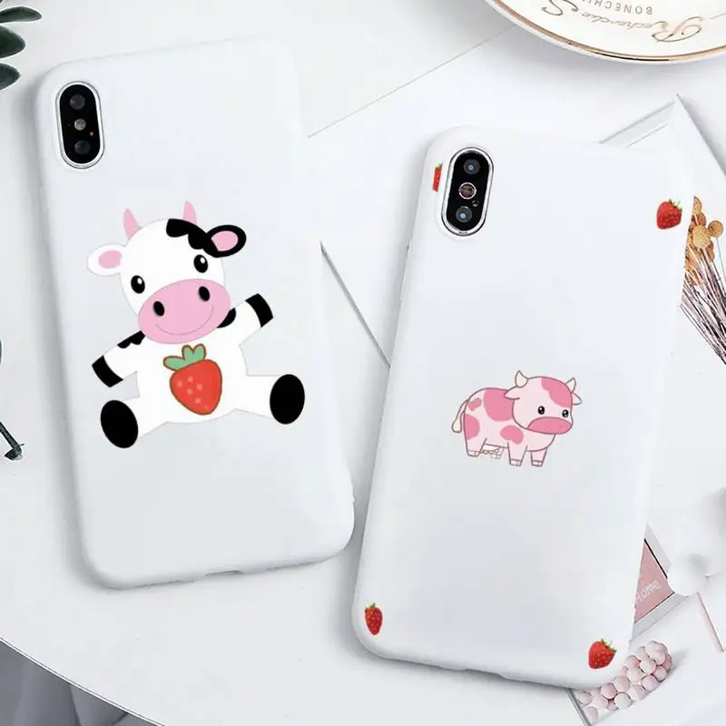

Pink Cow Print Strawberry cute Phone Case Candy Color for iPhone 11 12 mini pro XS MAX 8 7 6 6S Plus X 5S SE 2020 XR cover funda