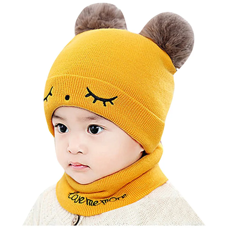 Hat Scarf Set Toddler Newborn Kids Baby Boy Girl Pompon Winter Warm Knit Crochet Beanie Caps Children Cartoon Cute | Детская одежда и