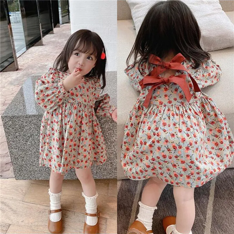 

Girl Dress Kids Baby Dress 2022 Bow Spring Autumn Thicken Toddler Princess Clothes Casual Outwear Uniform Dresses Children Cloth
