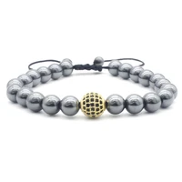 hot selling new accessories simple fashion advanced sense 8mm non magnetic hematite micro diamond inlaid ball bracelet