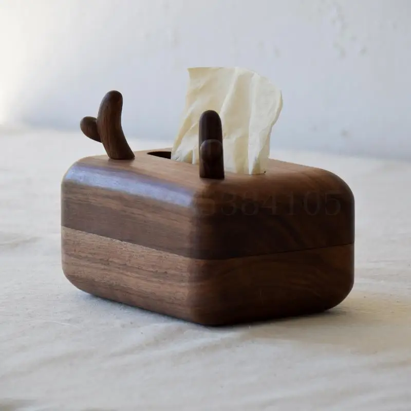 Коробка для салфеток [mu] ручные рога резьбы + полностью деревянная коробка супер