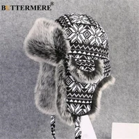 buttermere russian fur hat ushanka black white bomber hats male female ear flaps winter thick warm knitting outdoor trapper hat