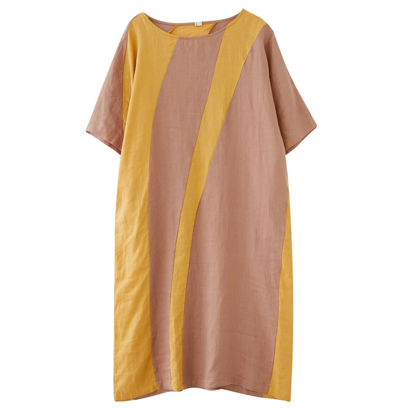 

Korean version of the solid color loose casual dress in the summer of 2020, the new thin large size cotton and linen dress