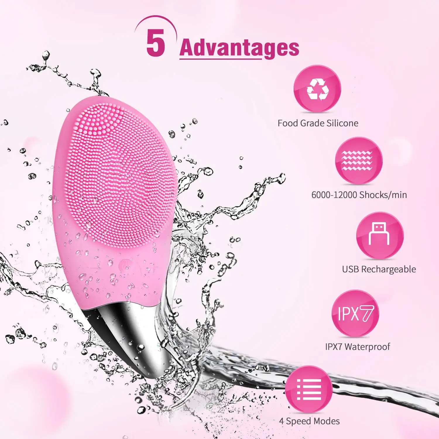 

Sonic Facial Cleansing Brush, Soft Silicone Cleansing Massager Waterproof Deep Cleaning Face Exfoliating Cleanser Skin Care Tool