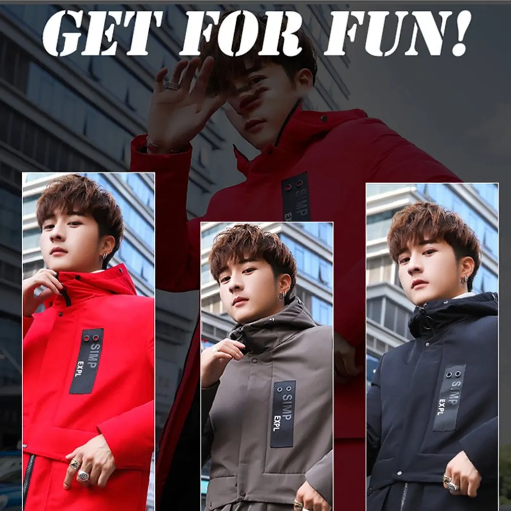 

Winter Jacket men hooded Slim Korean Parka Hombre Mid-length Jacket Coat mens windbreaker Parkas cotton Oversized 4XL