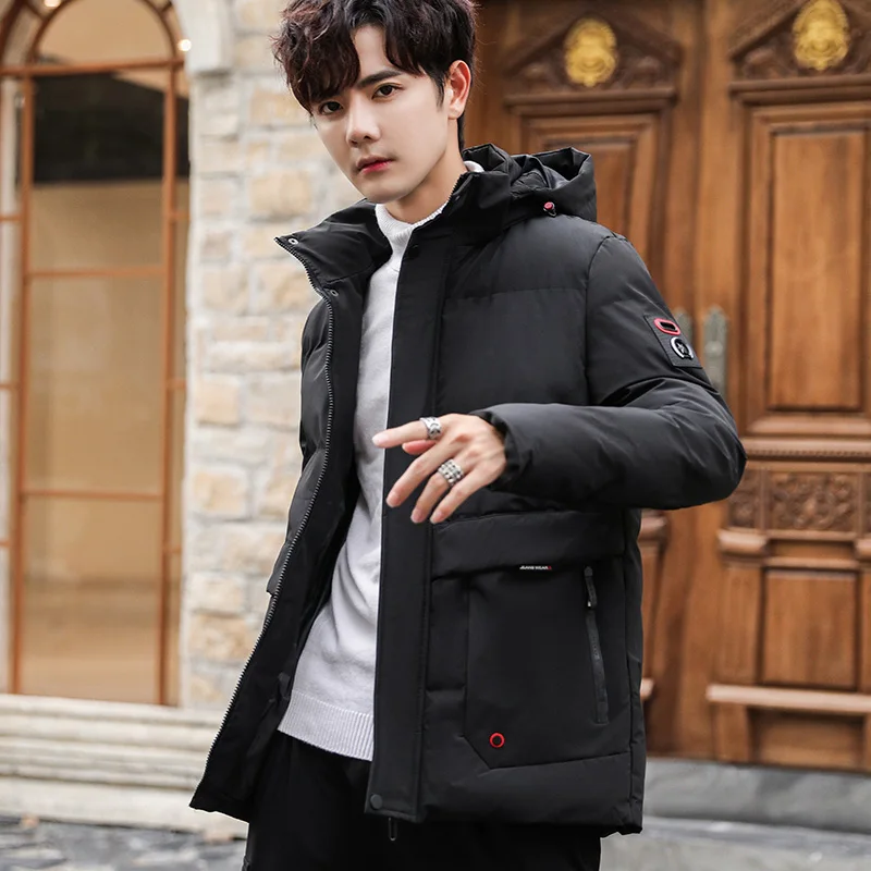 Winter mens jacket fashion style cotton-padded coat trend slim and thickened short parka  coats casual hooded jacket ins