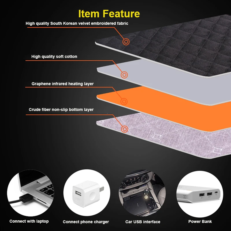 EKCAPASYQ 1 piece 5V Red Black Graphene heating cushion Car Seat Cushion Pad Fit for Auto Office Hotel or Home | Автомобили и