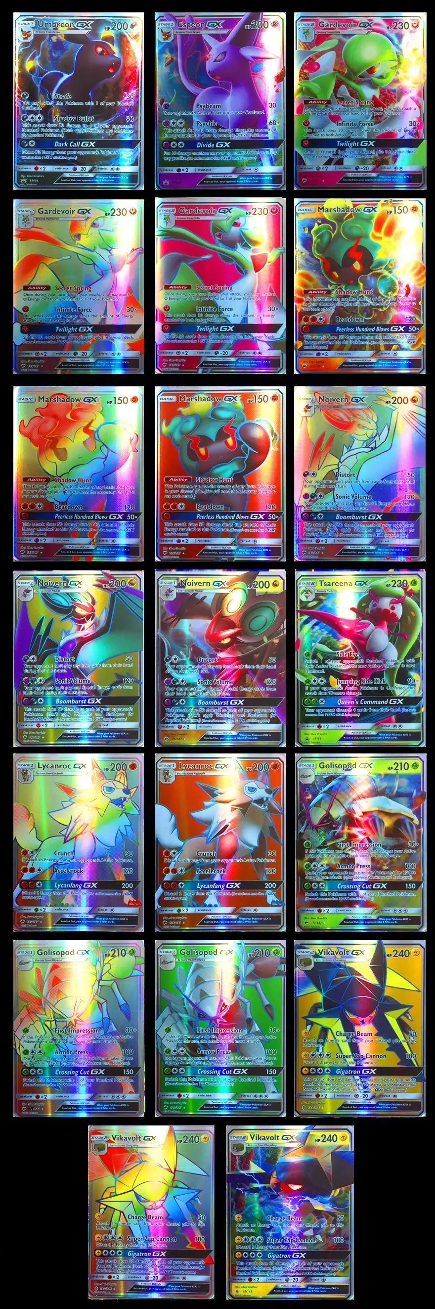 Игрушки Pokemons 120 шт 115GX 5 мега не повторять Сияющие карты игра битва Carte торговля детская карта покемона игрушка