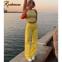 rockmore candy colors baggy high waist jeans women cargo pants straight denim jeans harajuku mom trousers capris joggers new