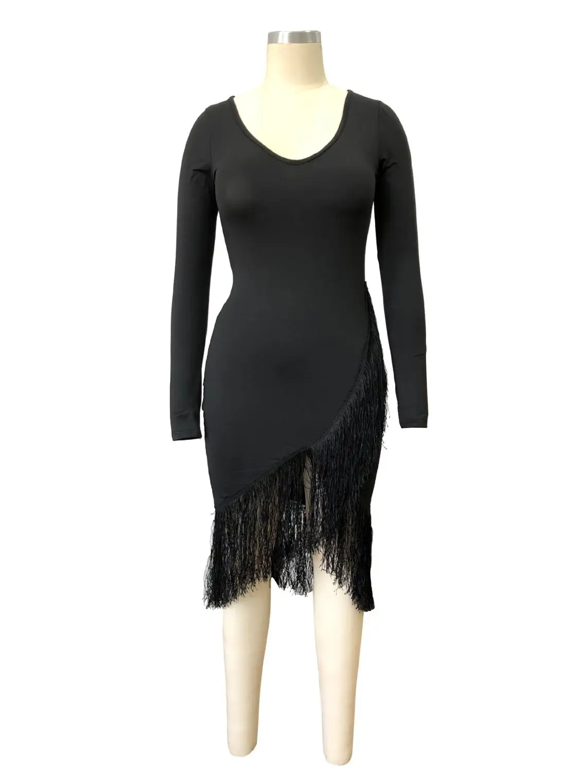 Осеннее сексуальное длинное платье с длинным рукавом и кисточками для женщин