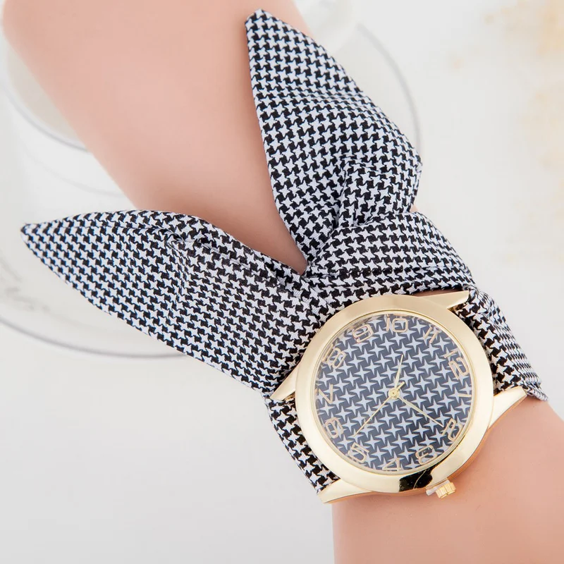 

New Design Ladies Cloth Wrist Watch Gold Fashion Women Dress Watches High Quality Fabric Watch Sweet Girls Watch