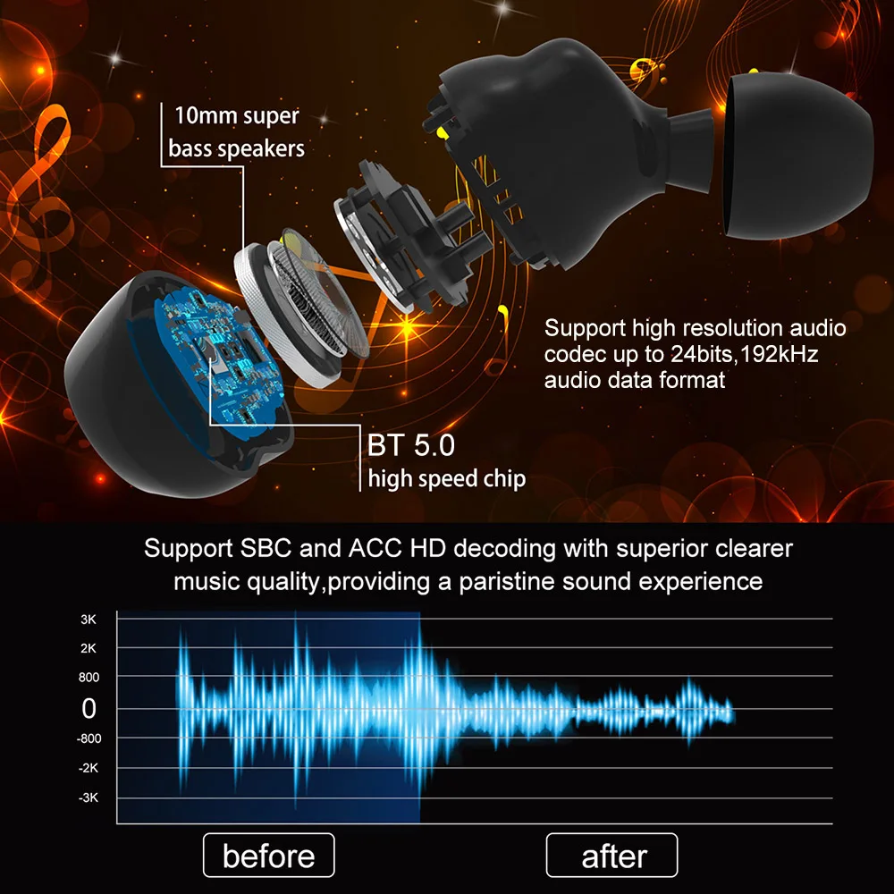 T3 TWS наушники IPX5 водонепроницаемые беспроводные Bluetooth 5 0 стереогарнитура