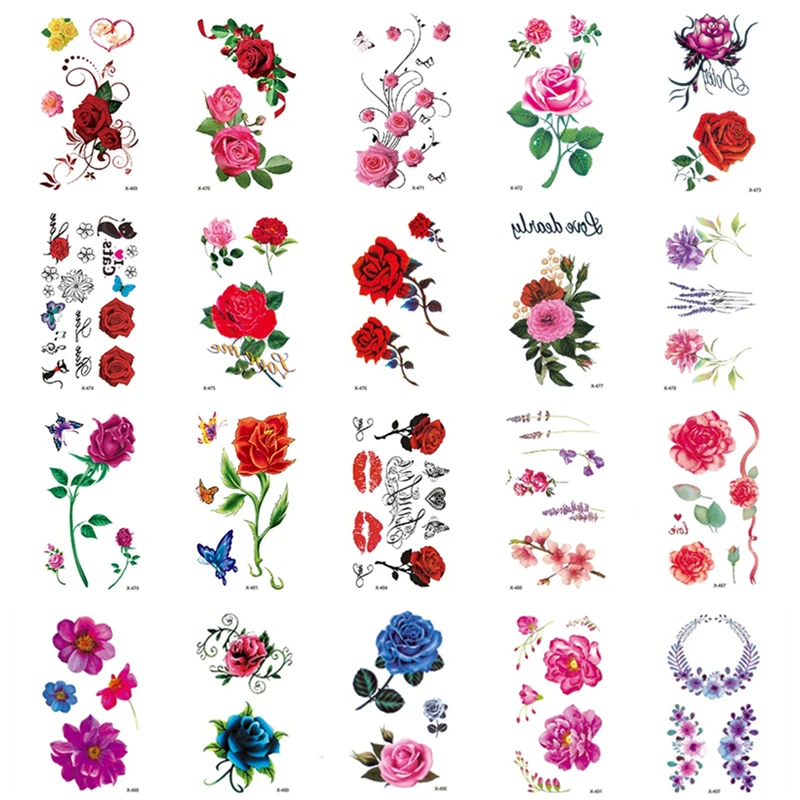 Temporary Tattoos Stickers Rose Tattoo Translation To Body Art Arm Fashion Flower Fake Tattoos Decal Back Tattoo For Women Men