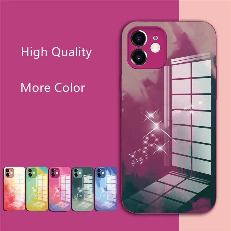

Luxury Tempered Glass Phone Cases for iPhone 11 12 Pro Max X XR XSMAX Watercolor Liquid Protective Cover for iPhone 8 Plus Case