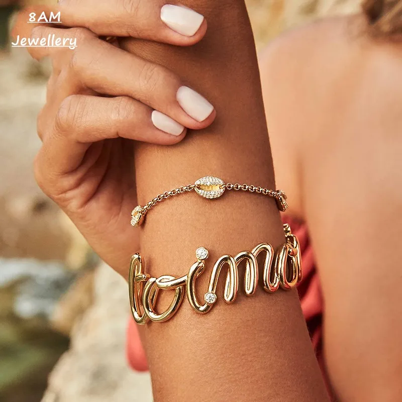 Марокканский Стиль Серебряный браслет женский Новый Золотой Желтый Простой моды