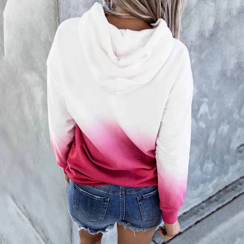 

Women Gradient Color Hoodies Long Sleeve Pullover Hoodies Spring Fall Female Causal Hooded Coat Street Wear Hoodies