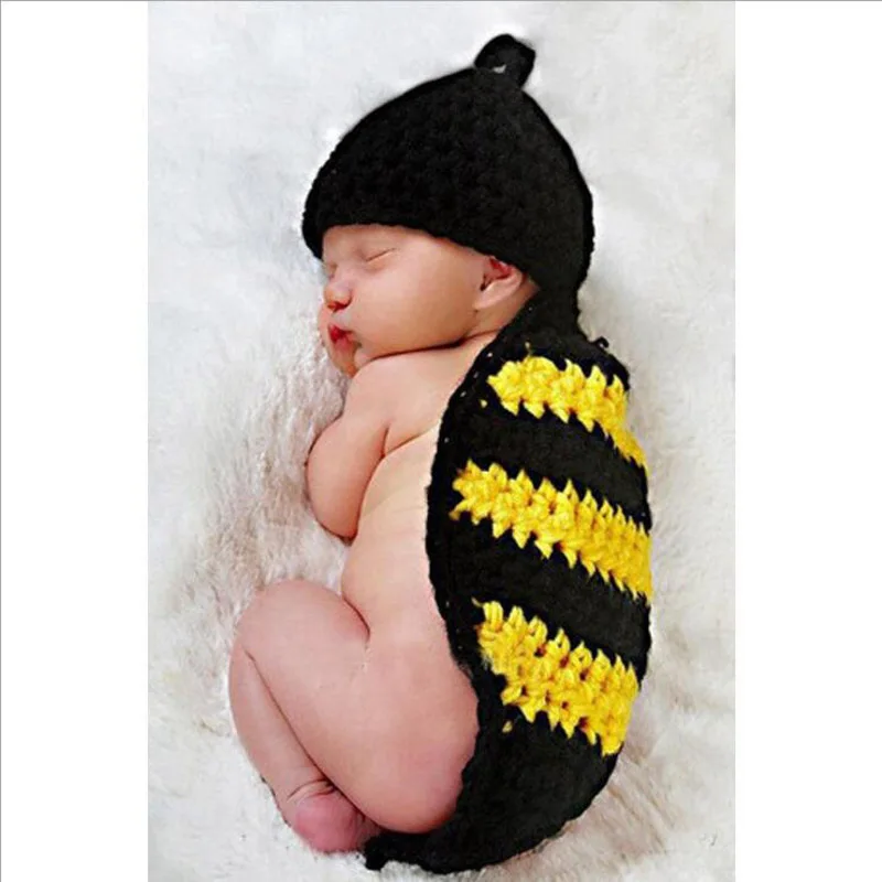 Реквизит для фотосъемки новорожденных, модель с животными, шапка, 100% хлопок, ручная работа, стиль пчелы, вязаная детская шапка с искусственн...