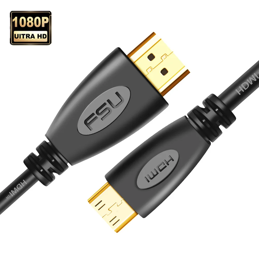 Mini HDMI совместимый с кабелем 1080p 3D позолоченный штекер высокоскоростной адаптер