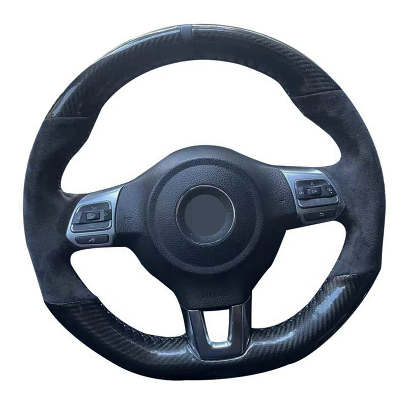 Anti-Slip Black Carbon Fiber Suede DIY Car Steering Wheel Cover For Volkswagen Golf 6 GTI MK6 / Polo GTI / Scirocco R Passat CC