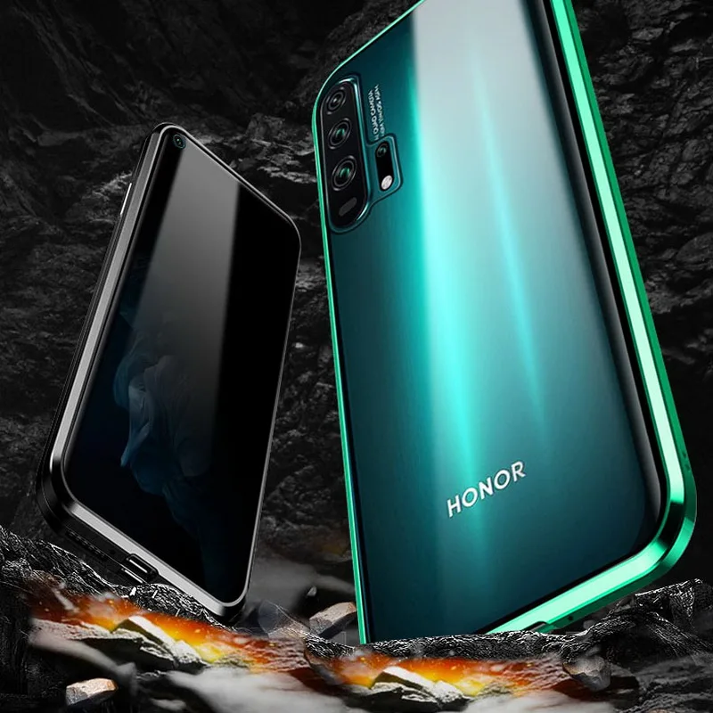 360 ° анти-ползучий магнитный металлический чехол для huawei Honor 20 20Pro закаленное стекло чехол Чехол Coque