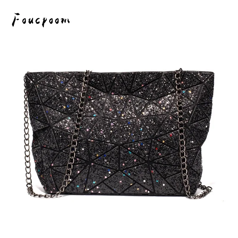 

New Ladies Chain Luminous Bags Women Shoulder Messenger Bag Holographic Clutch Purses Female Geometric Crossbody Bag Bolsas 2019
