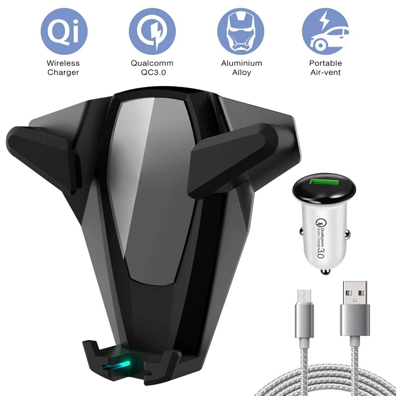 Беспроводное Автомобильное зарядное устройство QC3.0 Быстрое беспроводное