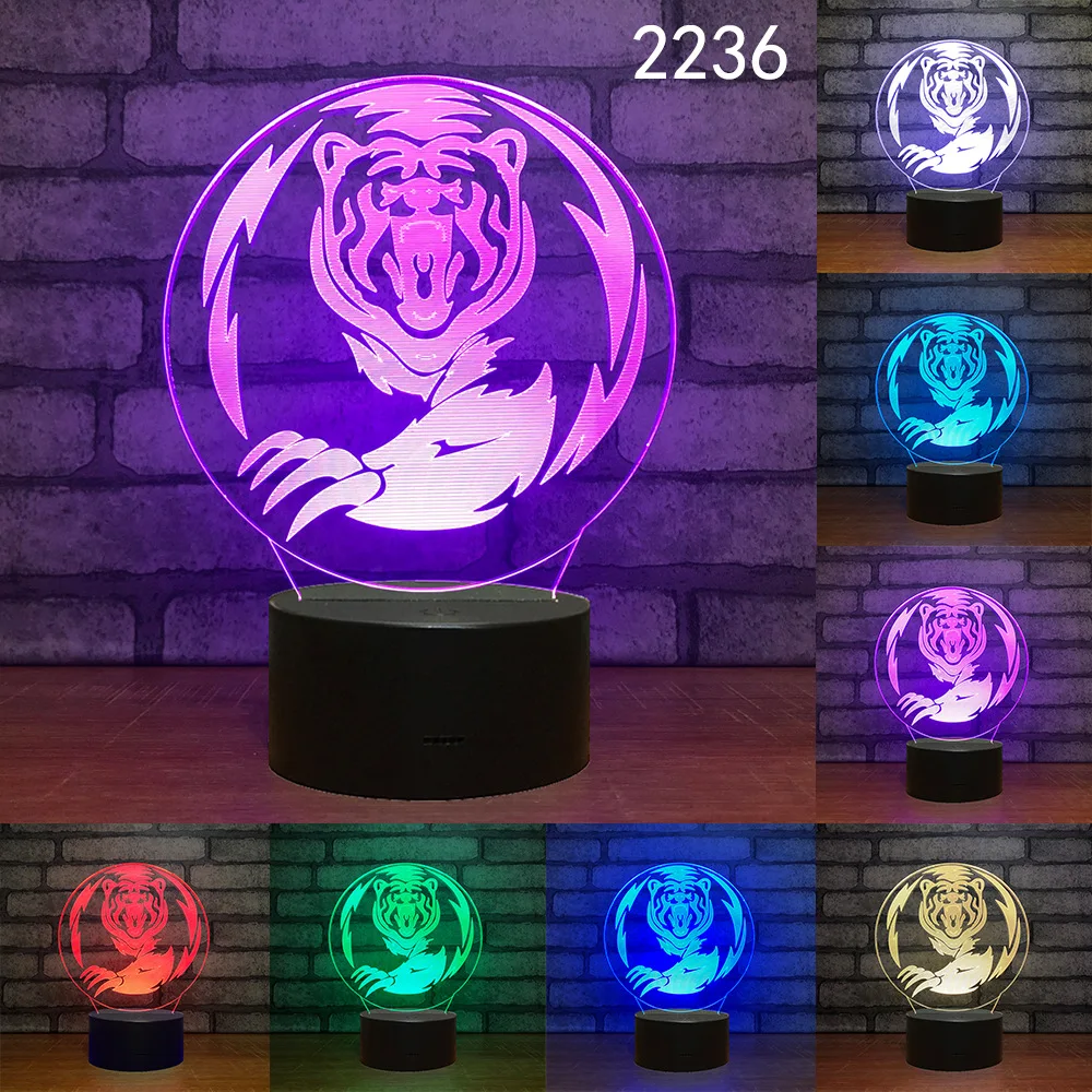 Светодиодный ночник с животными 3D светильник изображением s слона тигра оленя