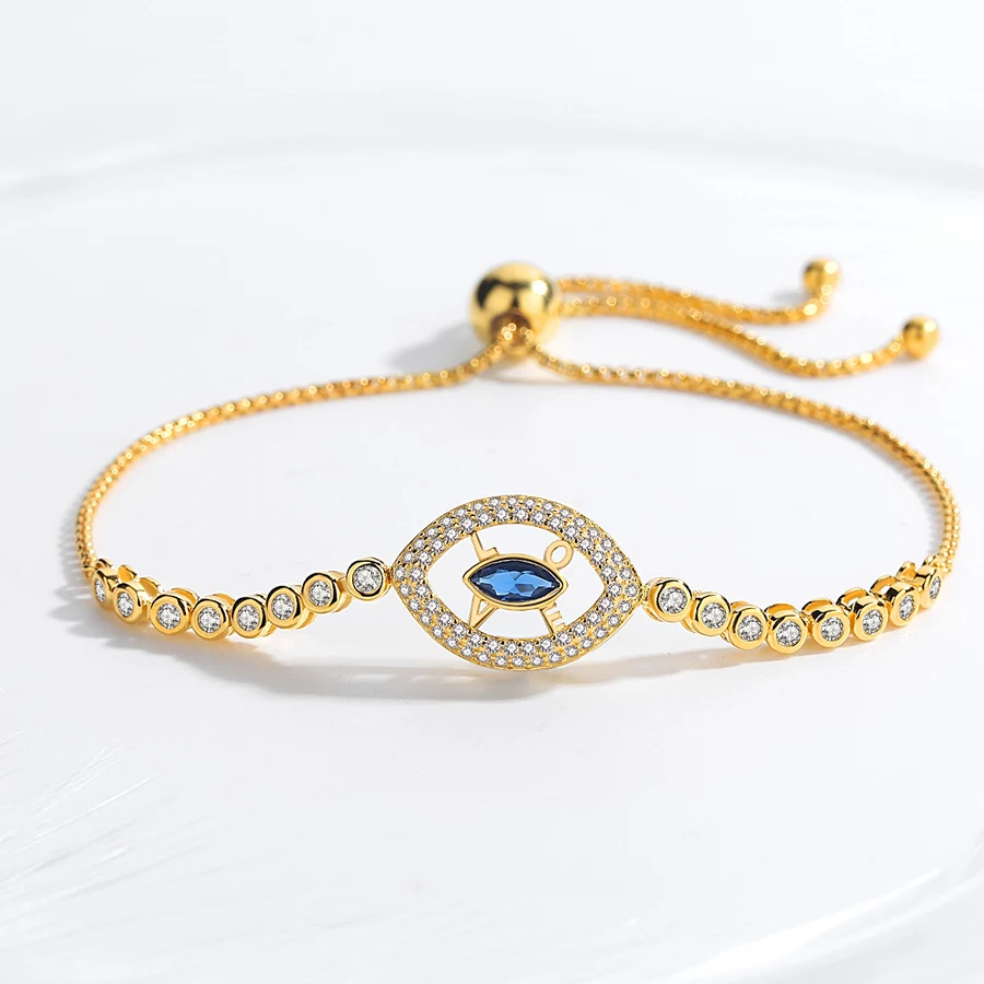Женские браслеты очаровательные сглаза Lucky Hamsa Blue CZ Стерлинговое Серебро 925 пробы