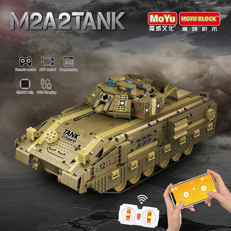

Военный боевой танк M2A2 для пехоты, армированный танк с дистанционным управлением через приложение, высокотехнологичные строительные блоки...