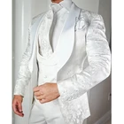 Свадебный смокинг для жениха с белыми цветами, 3 предмета, облегающие мужские костюмы с атласной шалью и лацканами, индивидуальный мужской модный костюм, куртка, жилет