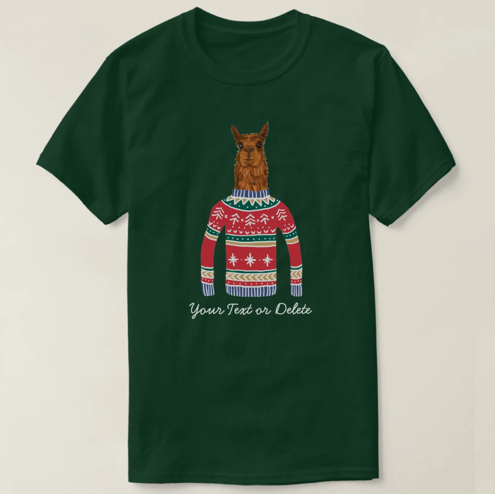 

Printed Men T Shirt Cotton Short Sleeve Funny Ugly Christmas Sweater Cute Llama Lover Women tshirt
