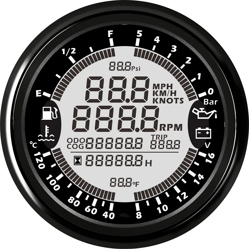 12V-BN 85 мм 6 в 1 многофункциональные Автомобильные приборы gps Спидометр Тахометр уровень топлива вольтметр воды температура давление масла 5 бар - Цвет: 12V-BN