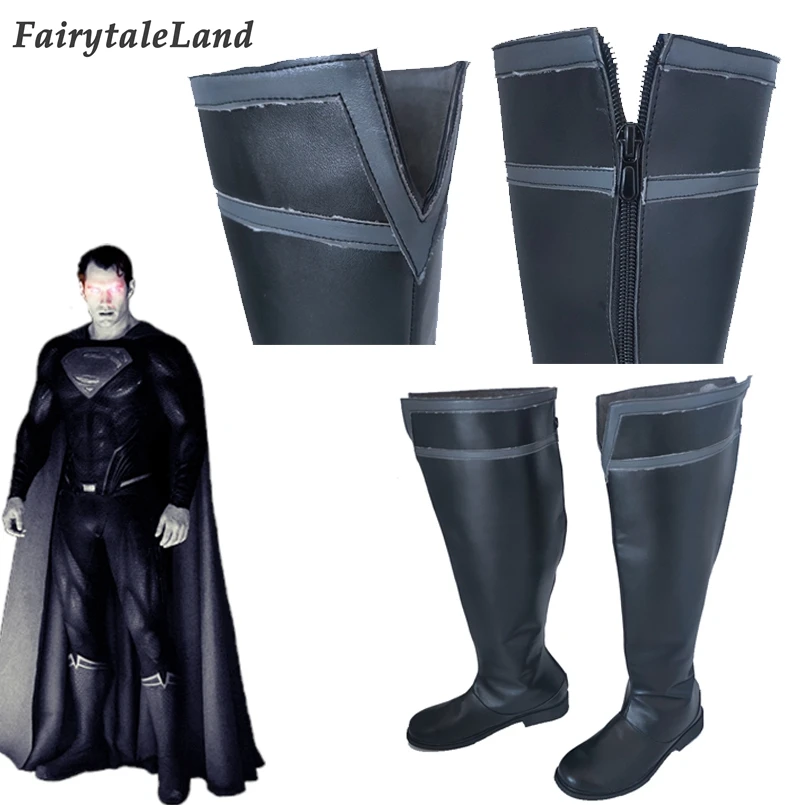 Обувь для косплея супергероя справедливости черная обувь сапоги Кларк Кента