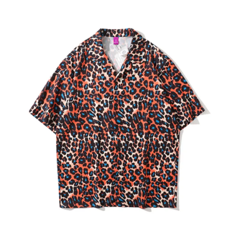 

Summer Men's Leopard Shirt Loose Casual Lapel Button Trend hip-hop Fashion Vacation Printing Short-sleeved top
